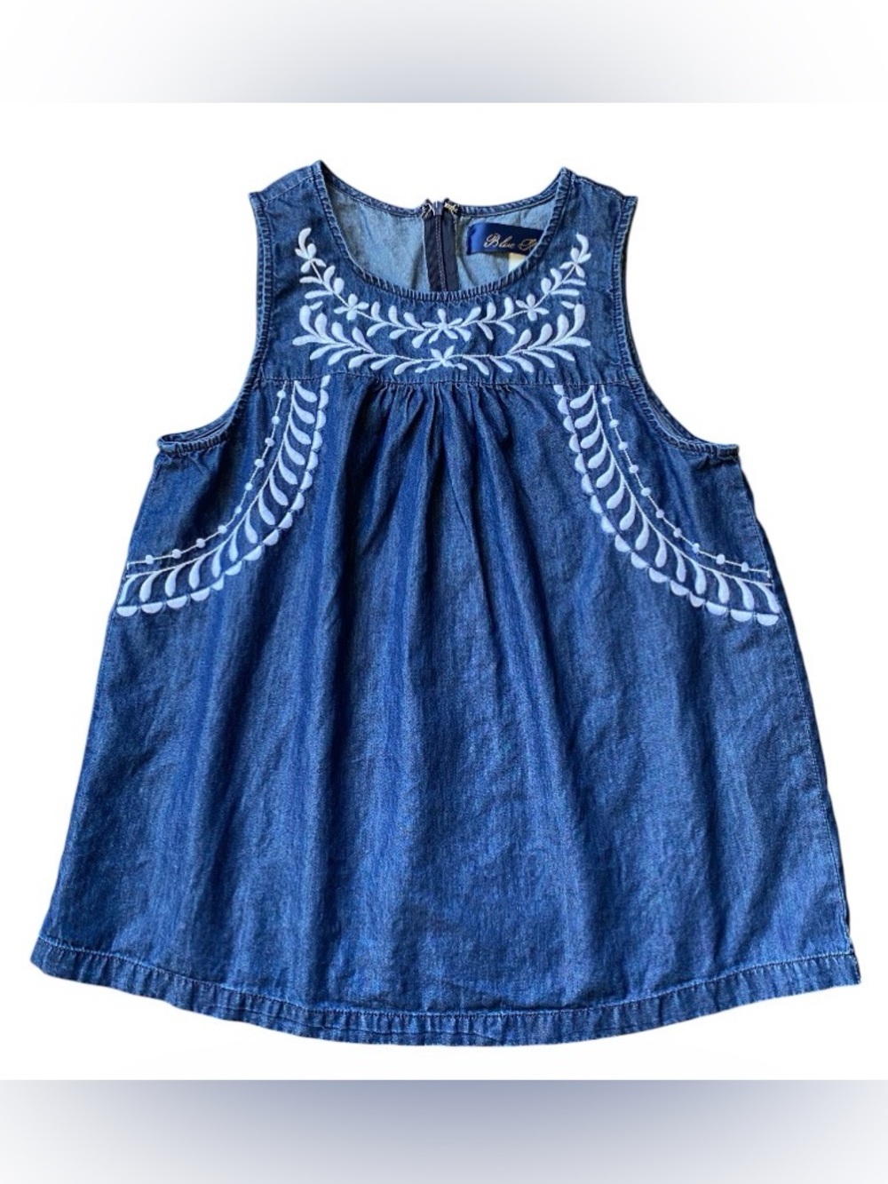 Blue Rain Indigo Denim Tank with White Embroidery Size S